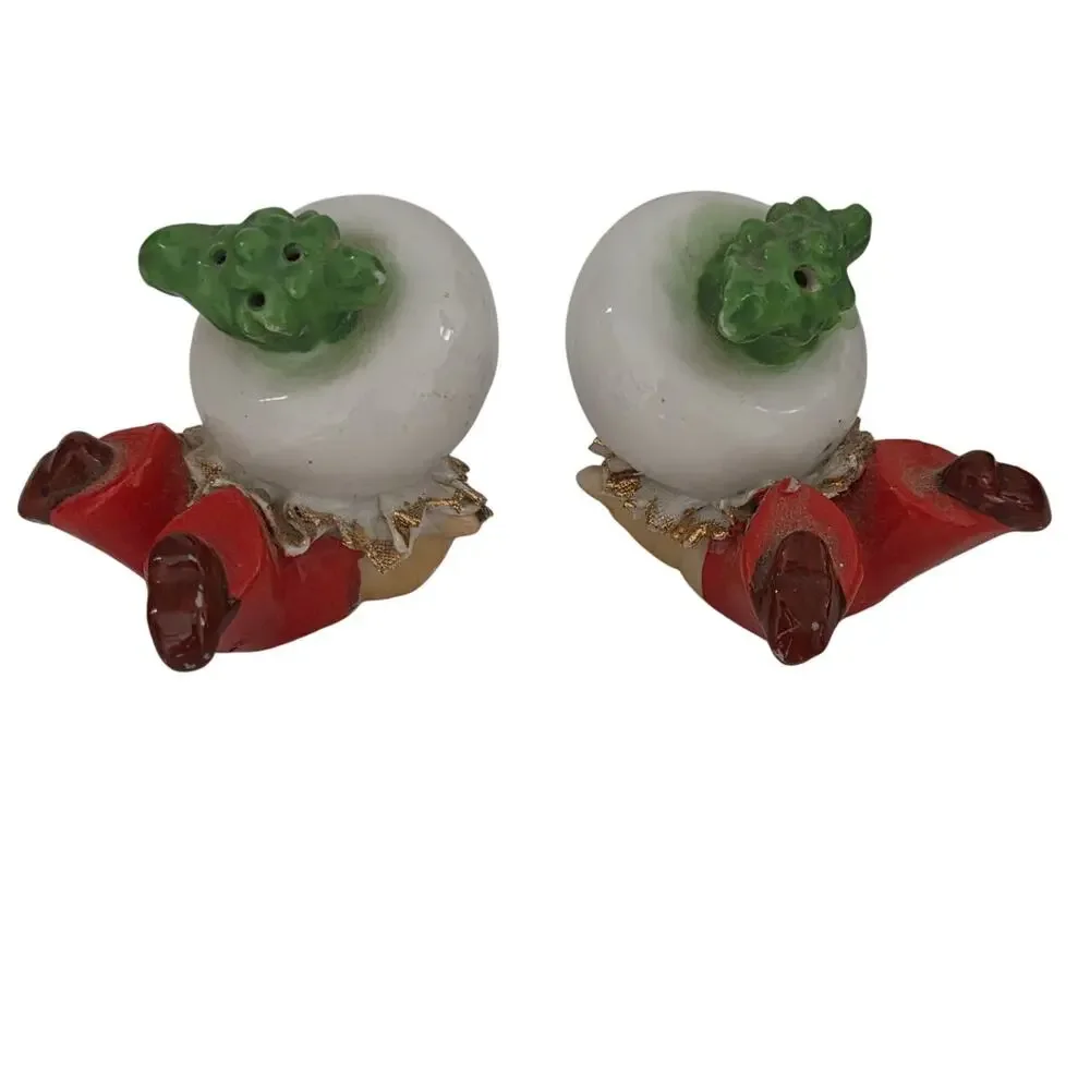 Vintage Japan Anthropomorphic Radish Turnip Salt Pepper Shakers MCM Kitsch